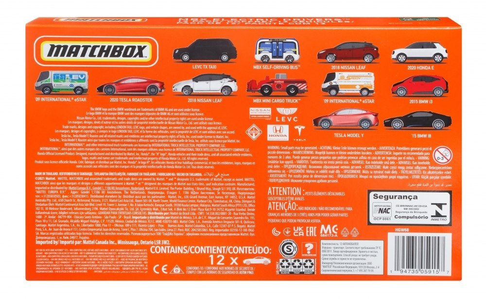 MB CAR 12 PACK ELETTRICO HGW60 AST PUD1 MATTEL